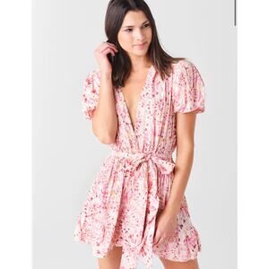 Misa LA Dress Eloise Mini Puff Sleeves Belt Rose Lemonade Pink Floral Size Small